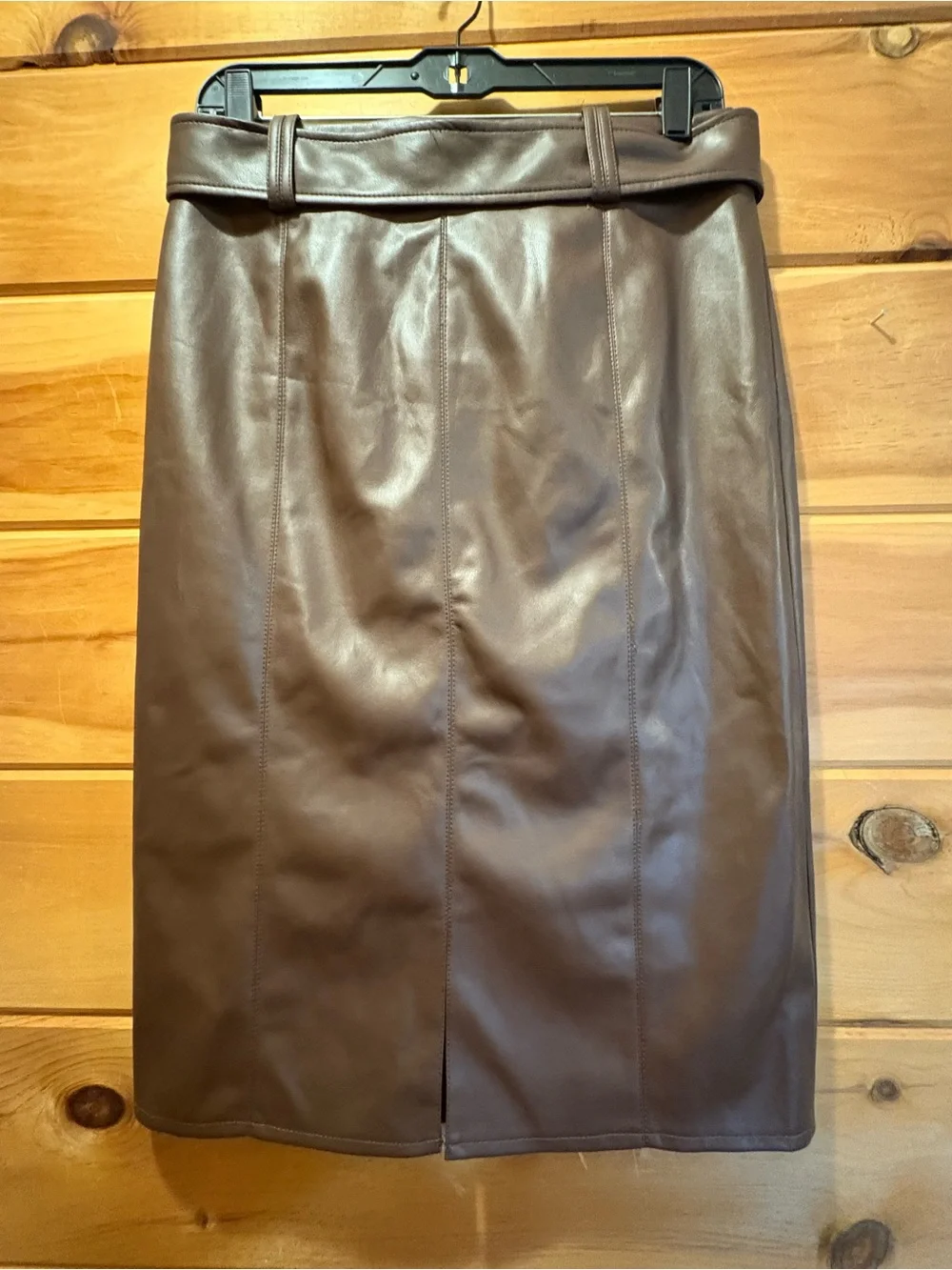 Marc New York NWT size Small Chocolate Brown Faux Leather Belted Pencil Skirt